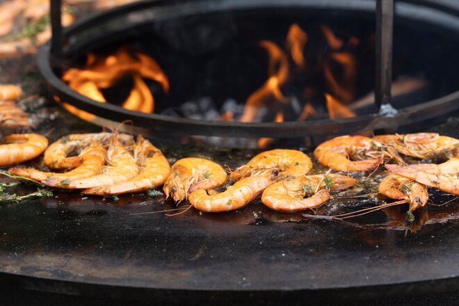 Gegrilde gamba's op de Plancha